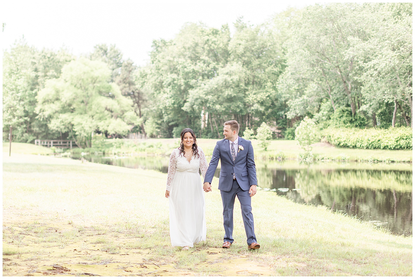 Bride and Groom take wedding photos in NJ park captured by NJ Wedding Photographer and Videographer Diana and Korey Photo and Film