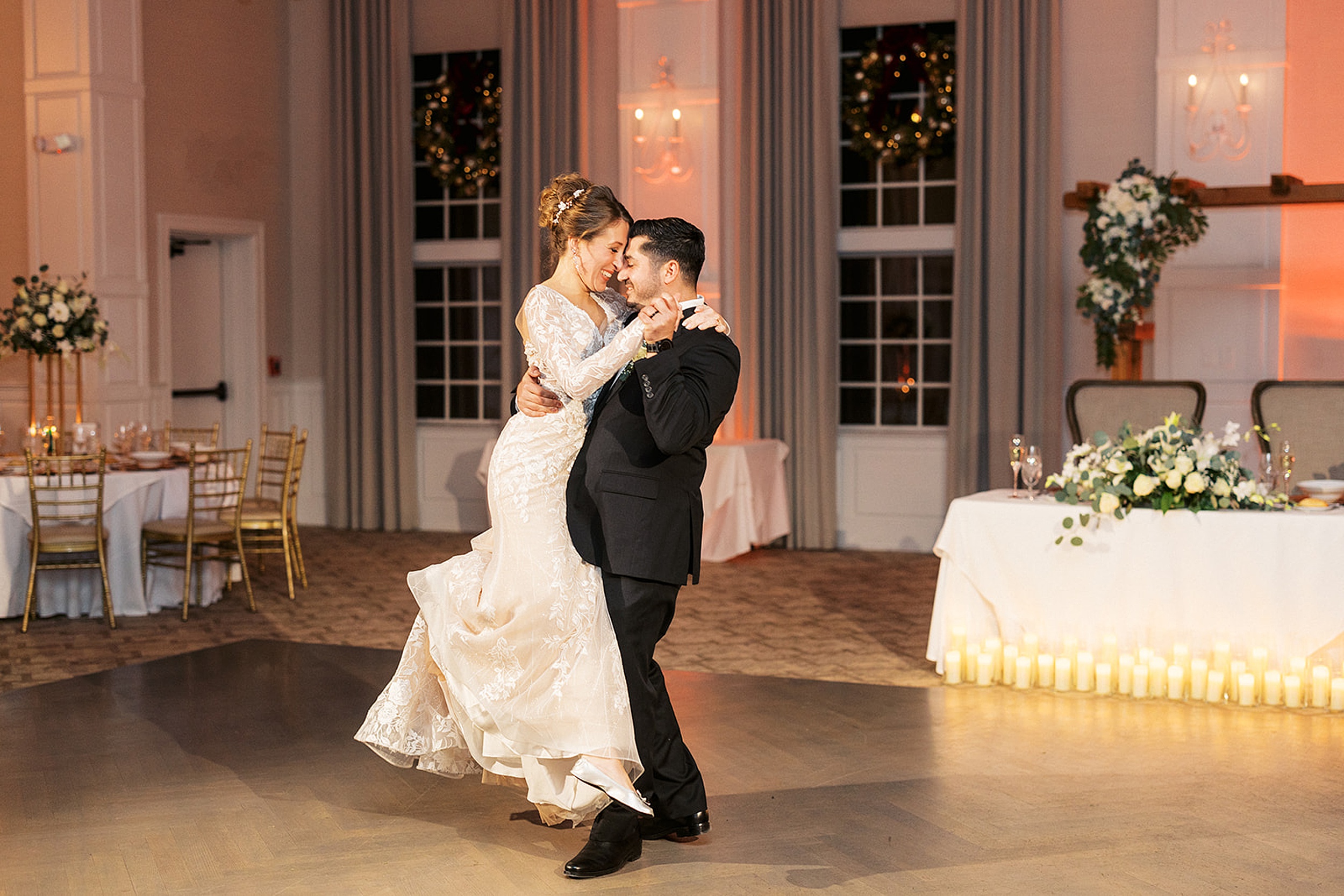 Newlyweds dance alone at their reception at a Crystal Springs Wedding