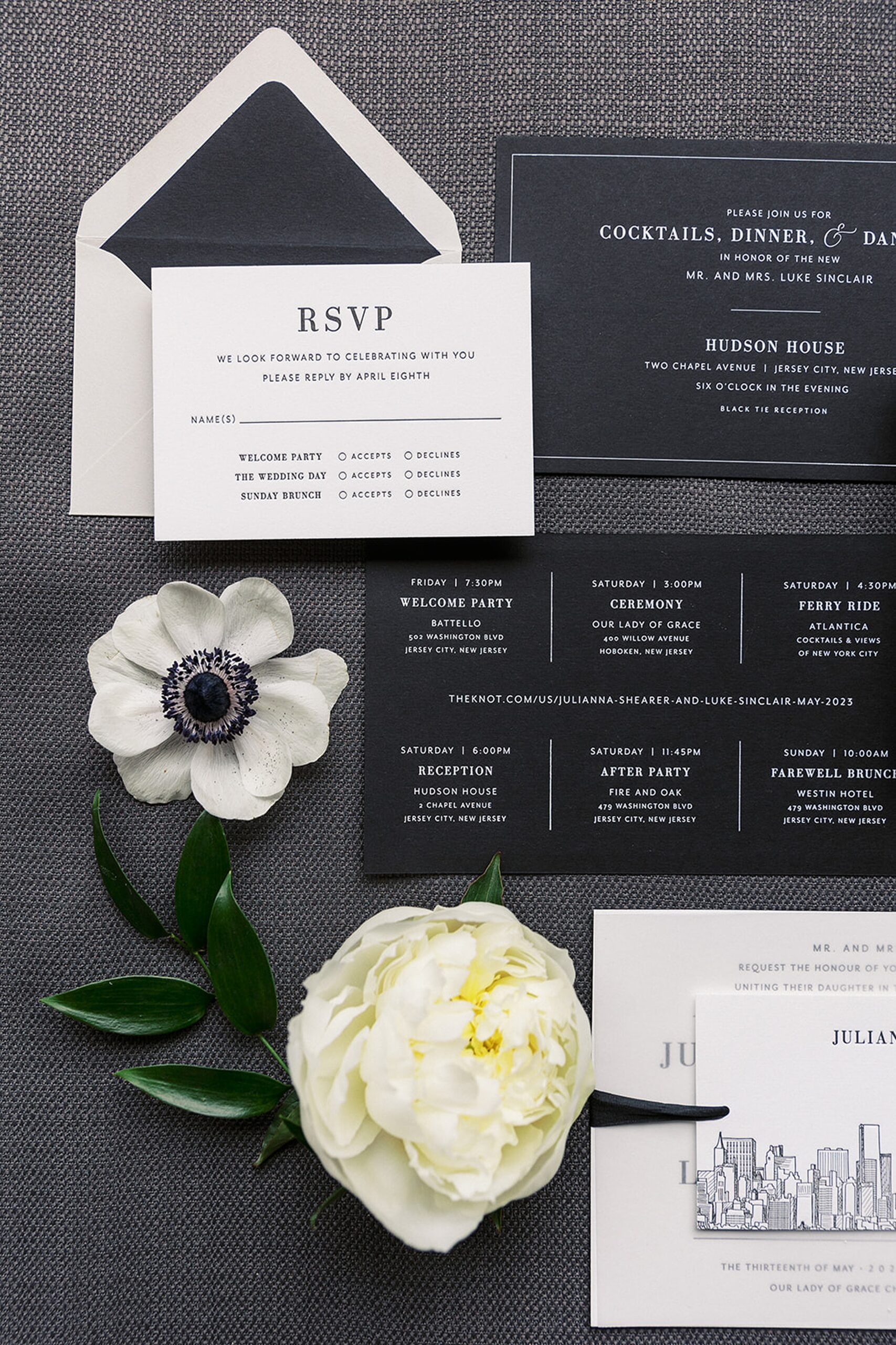 Details of invitations for a Hudson House wedding