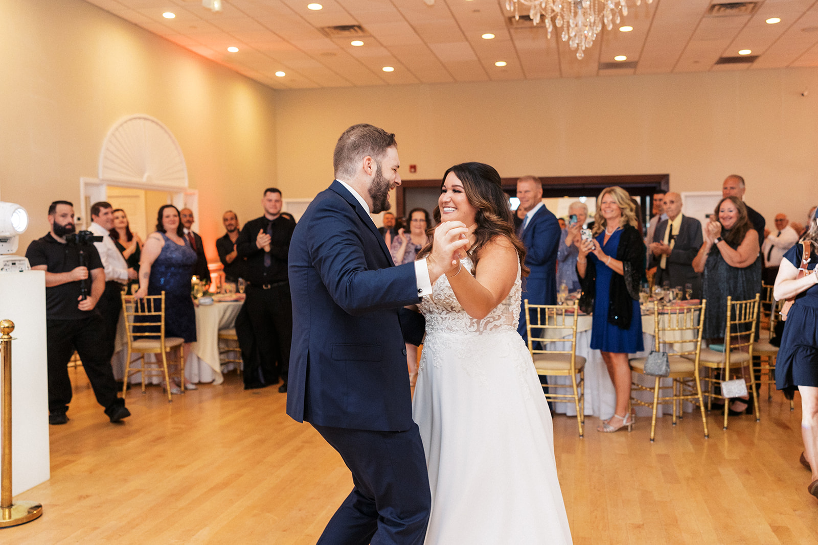 Newlyweds dance for the first time on the dance floor of their Skyview Golf Club Wedding reception