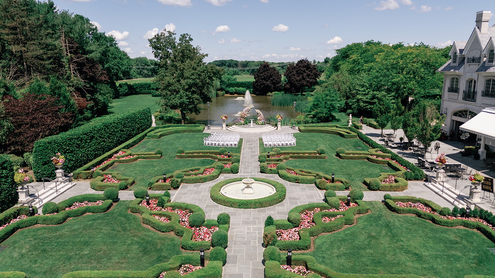 A view down to the Park Chateau Wedding venue gardens